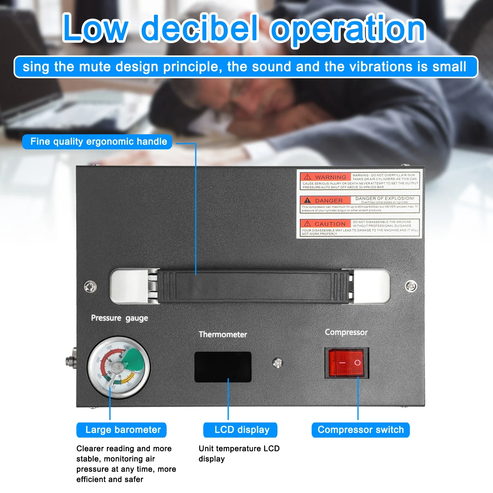 4500PSI Electric High Pressure Air Compressor with Barometer Intelligent Portable Pump Outdoor Car Tire Inflator Pump