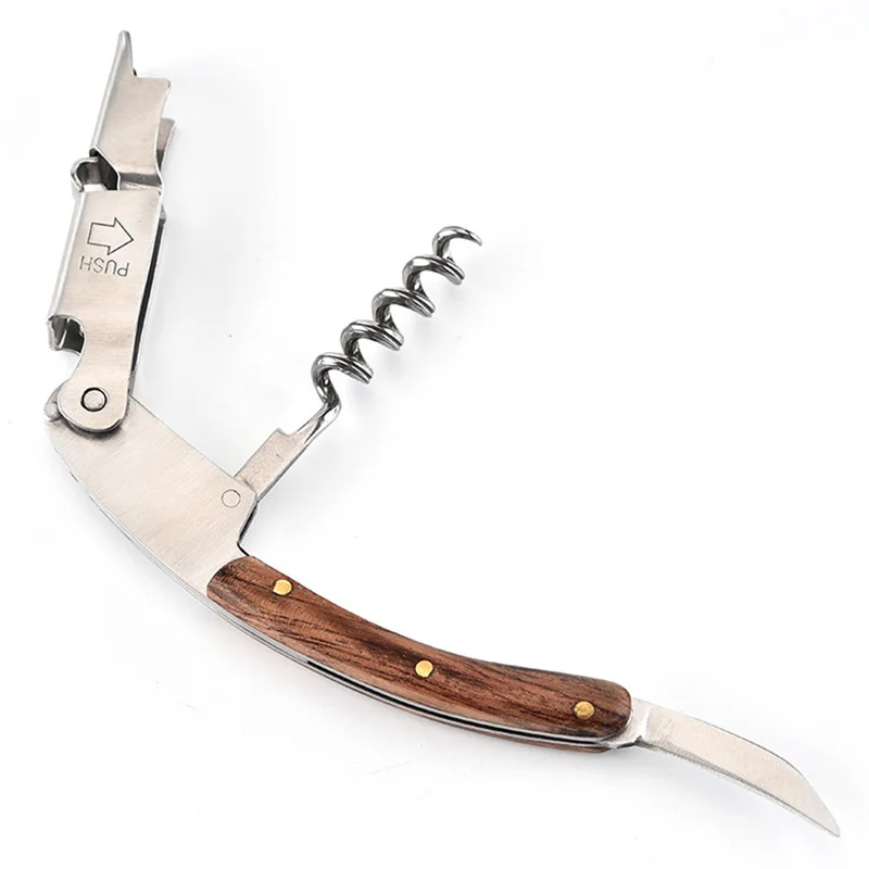 50Pcs Stainless Steel Corkscrew Wine Key Beer Bottle Opener Foil Cutter Wood Handle Openers Waiters Wine Knife Corkscrews opener