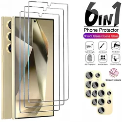 6in1 Full Cover Screen Protector for Samsung Galaxy S24 S23 S22 S21 Ultra Plus S20 FE 9H Tempered Glass Fingerprint Unlock Glass