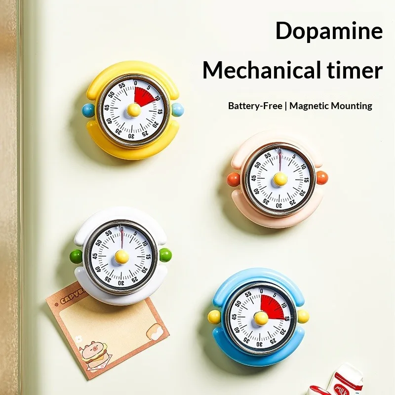Dopamine Mechanical Kitchen Timer with Magnetic Back – 60-Min Countdown Loud Alarm, Visual Time Management for Cooking & Office