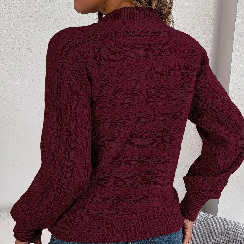 Autumn and Winter Women\'s Pullover Round Neck Long Sleeve Solid Hollow Fried Dough Twists Loose Fashion Casual Sweater Tops