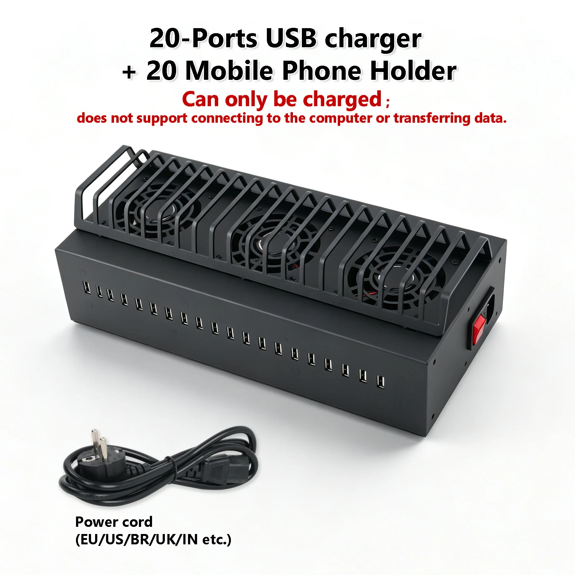 20-Port 200W USB Charging Station with Phone Holder Desktop Organizer Bracket