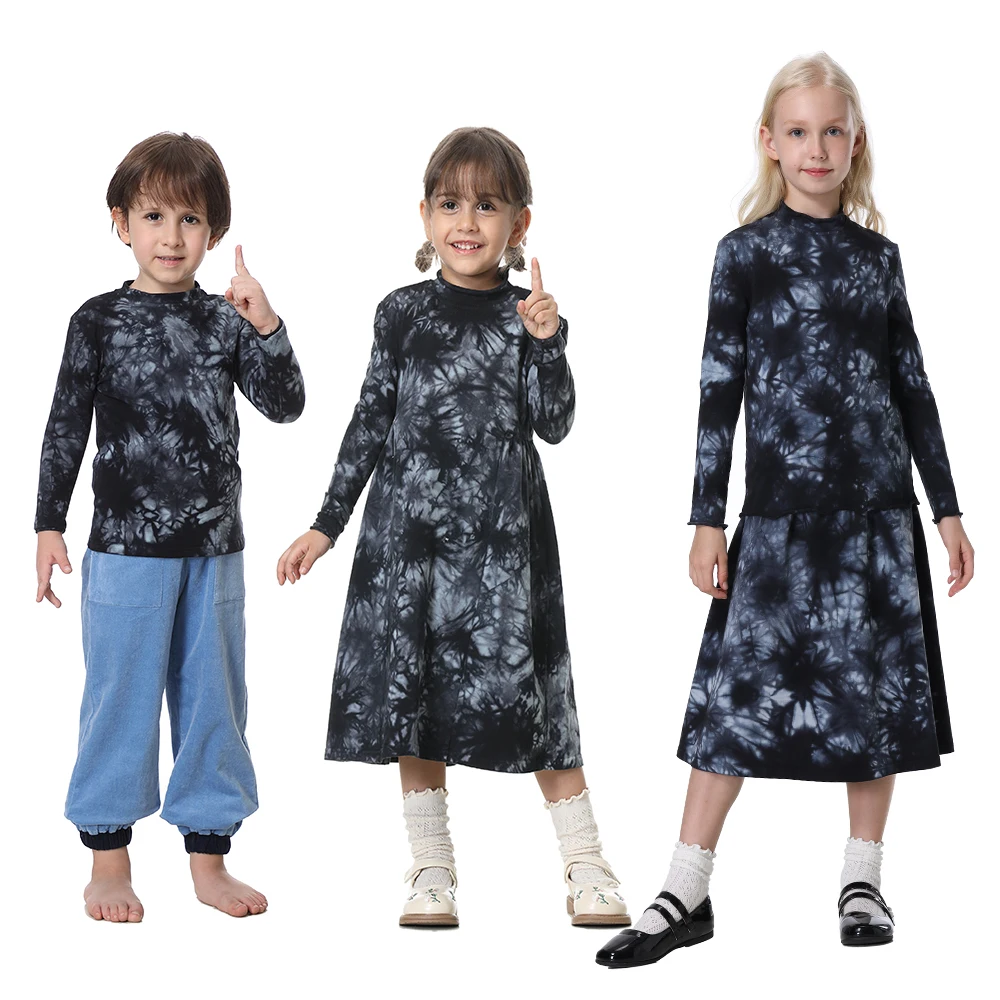 Children Girls Boys Sets Colorful Tie Dye Casual Wear Clothing Kids Dresses Tops And Skirt Matching