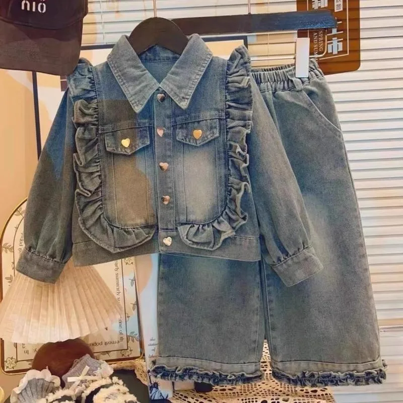 

Girls Denim Clothing Sets Spring Autumn 2025 Children Fashion Coats Pants 2pcs Princess Suit For Baby Outfits Kids Tracksuits 7Y