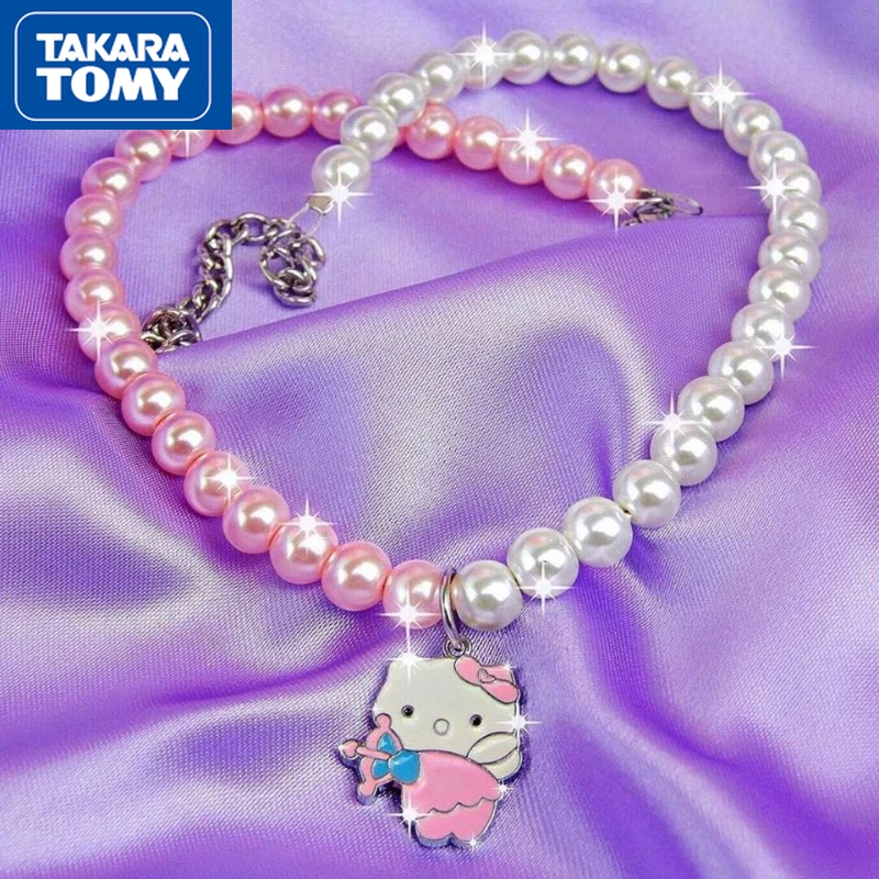 

TAKARA TOMY Children's Hello Kitty Sweet and Cute Princess Pearl Necklace Girl Lolita Pink and White High Sense Jewelry Necklace