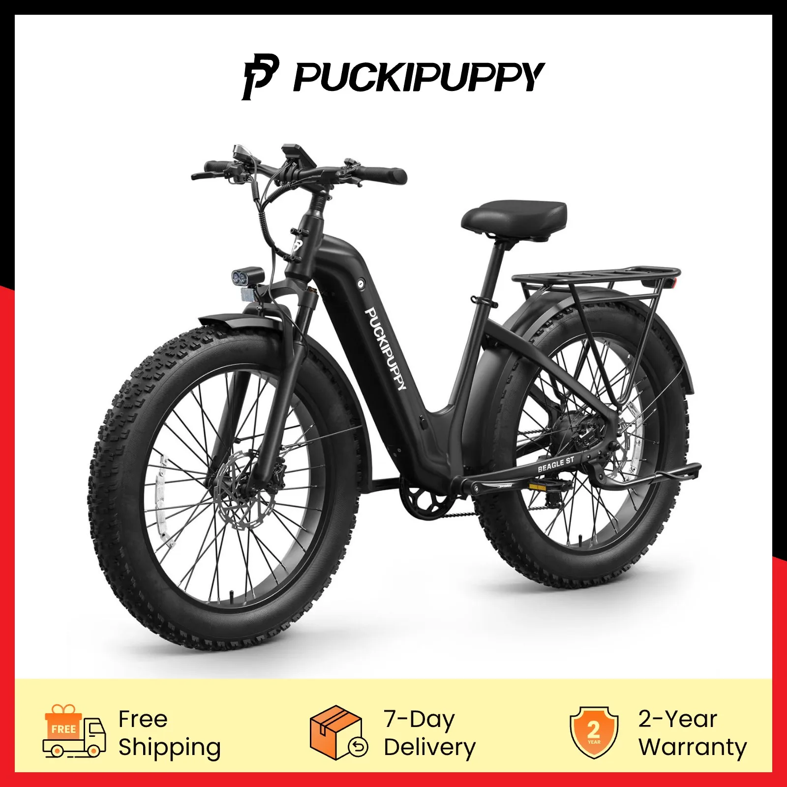 

PUCKIPUPPY Электрический велосипед для взрослых 26 "Электрический горный охотничий велосипед с толстыми шинами 960 Вт 48 В 15 Ач Макс. 28 миль в час Внедорожный электровелосипед