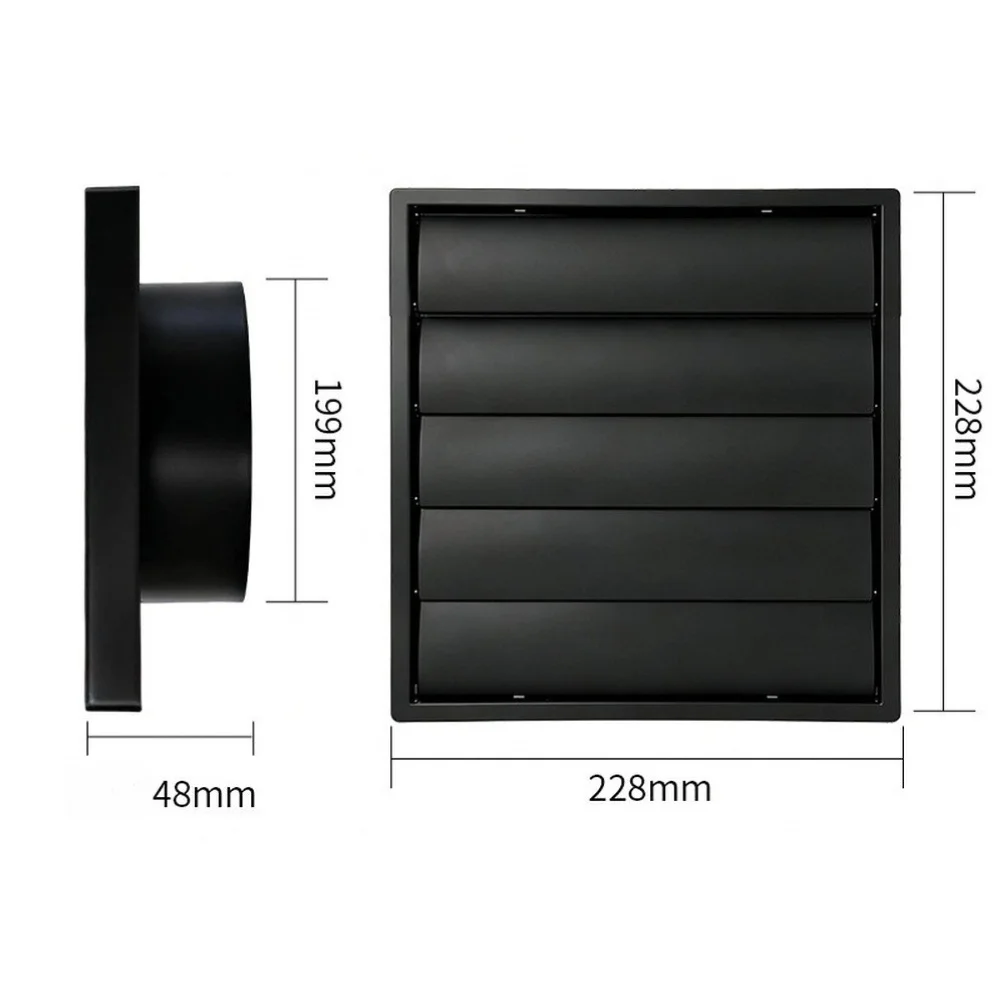 Black Square Balcony Louver Cover 100-200mm Adjustable Exhaust= Vent For Home Airflow Protection Against Rain And Debris 1pcs