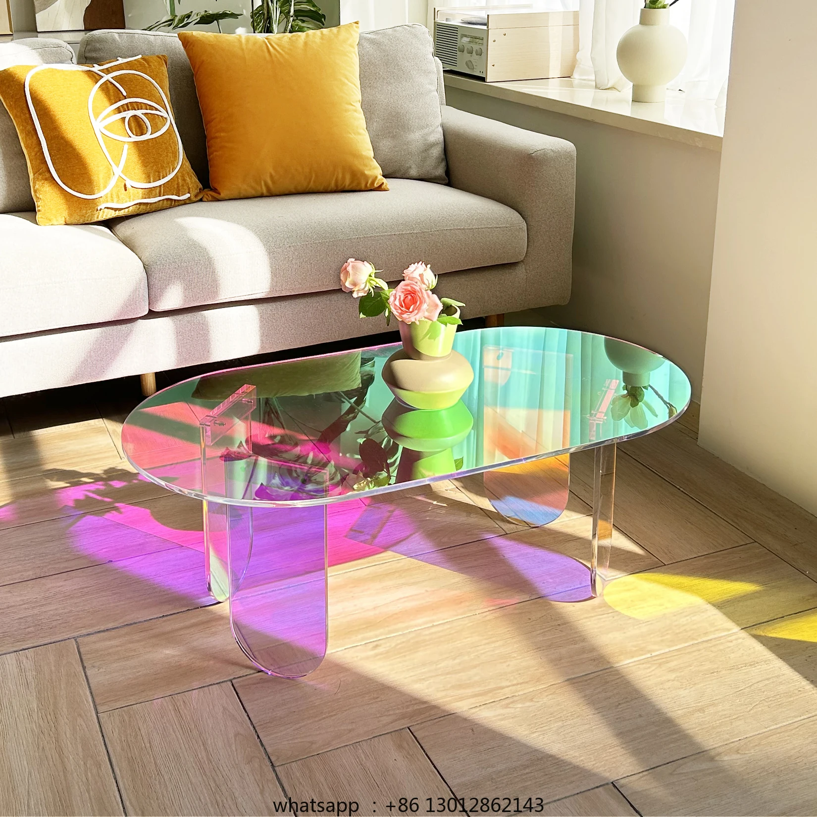 

Acrylic Coffee Table, Iridescent Acrylic End Table, Colorful Acrylic Side Table 37.4 in (L) x 19.7 in (W) x 14.2IN (H)