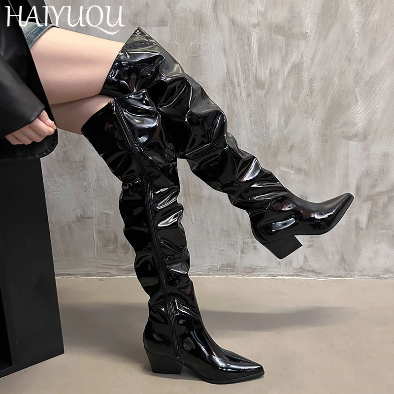 High Heels Women High Boots Pointed Toe Designer Fashion Shoes Leather Elegant Chelsea Boots Women Pumps Trend Snow Botas Mujer