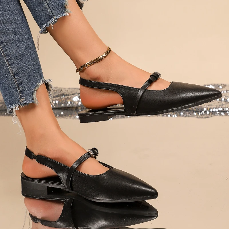 

Летние женские сандалии с острым носком, обувь на плоской подошве 2024, дизайнерские тапочки с пряжкой, модная обувь на плоской подошве, новые тенденции, повседневные сандалии