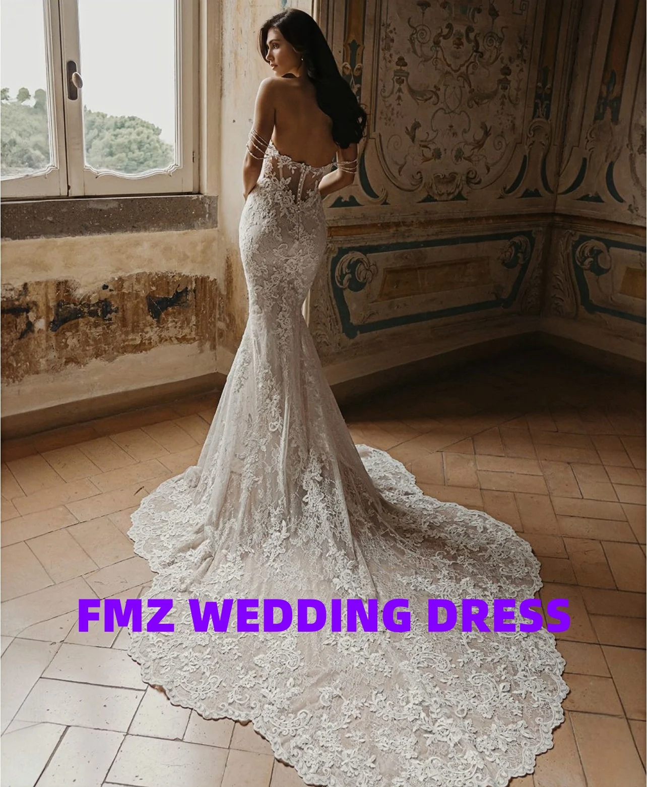 Maßgeschneidertes, ärmelloses Meerjungfrau-Hochzeitskleid mit abnehmbarem Schwanz und elegantem Amanda Novias Vestidos de Novia Amandas Novias