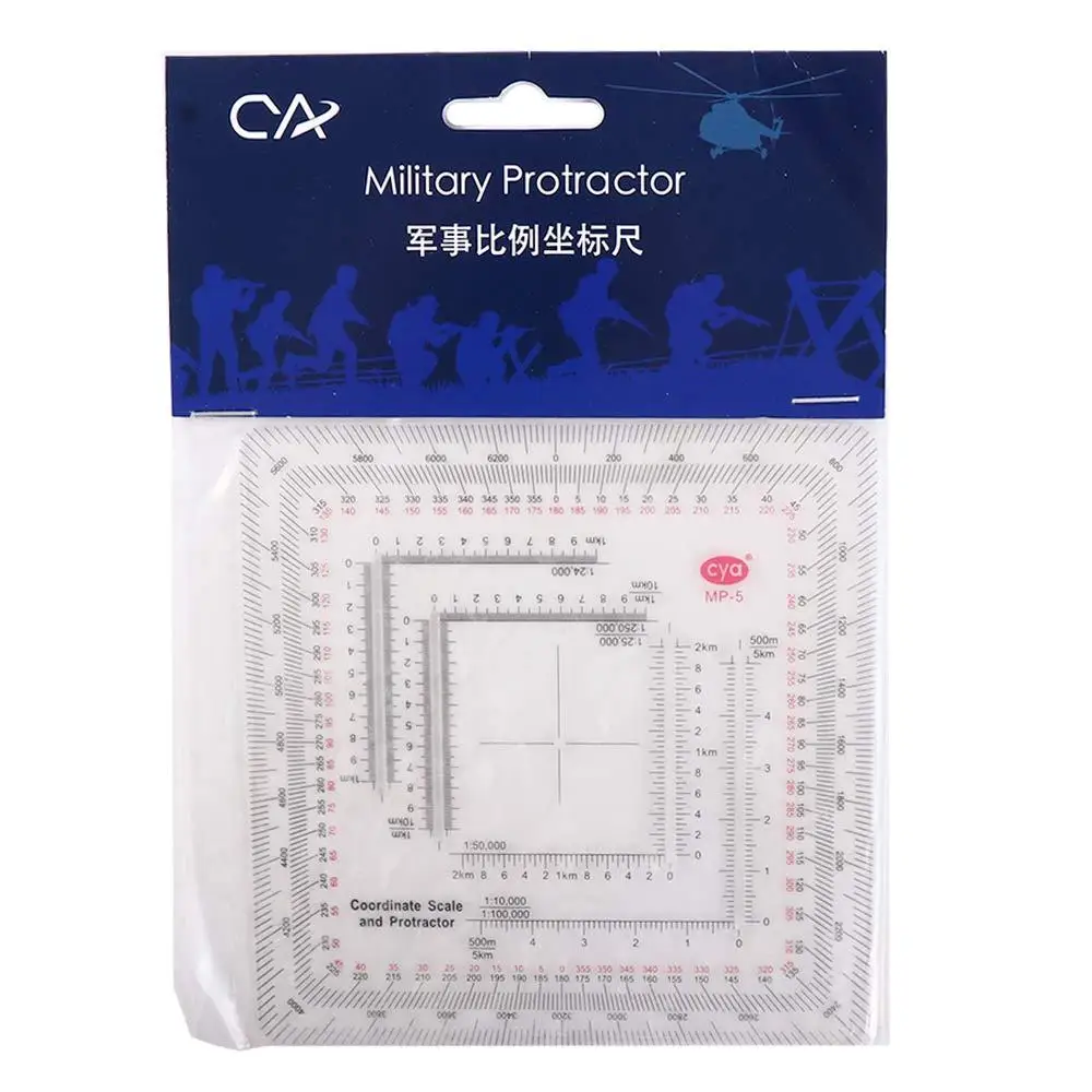 MP-5 Square Ruler Technical Map Protractor Coordinate Scale Protractor Land Navigation Protractor Measuring Ruler