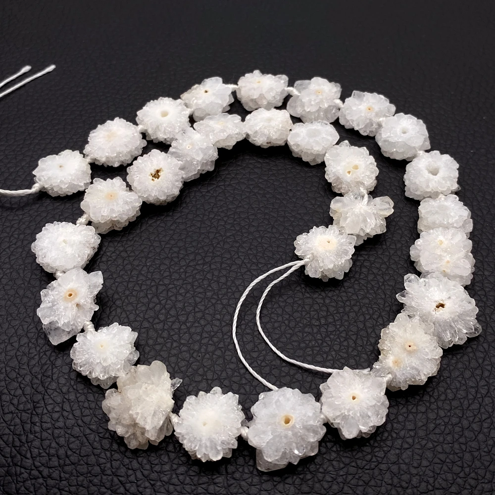 One Strand  22mm Natural Solar Quartz Flower Slice Beads White Druzy Stalactite Gemstone Loose Beads DIY Handmade Jewelry Making