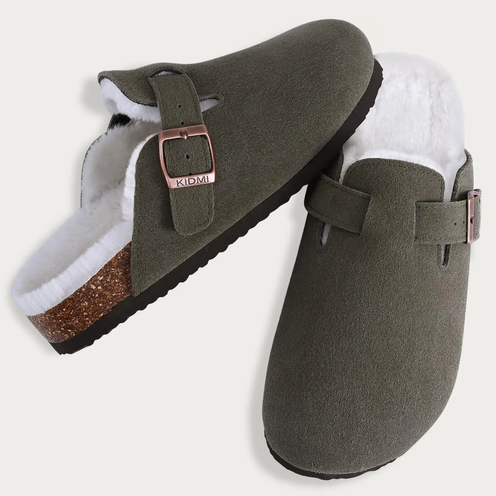 Kidmi Women Suede Clogs Slippers Cork Suede Clogs Slippers Classic Men Mules Outdoor Cork Antiskid Slippers With Arch Support