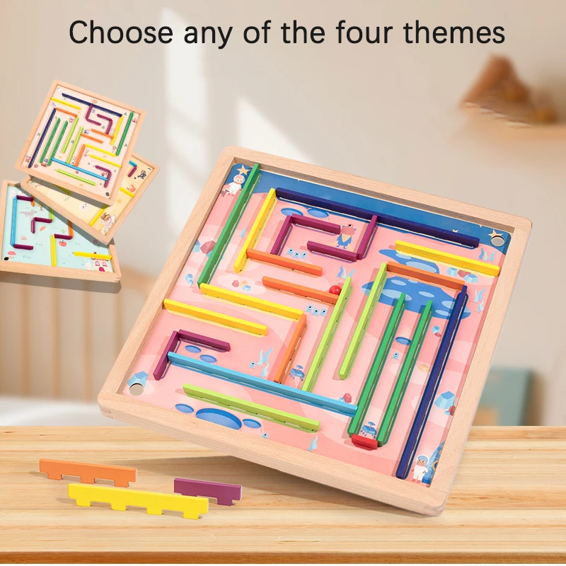 لعبة المتاهة الخشبية القابلة للفصل ذات 4 أنماط - موضوعات الفضاء/السيرك/القراصنة/الحيوانية مع خرز مسارات قابلة للتعديل وصعوبة تقدمية #2