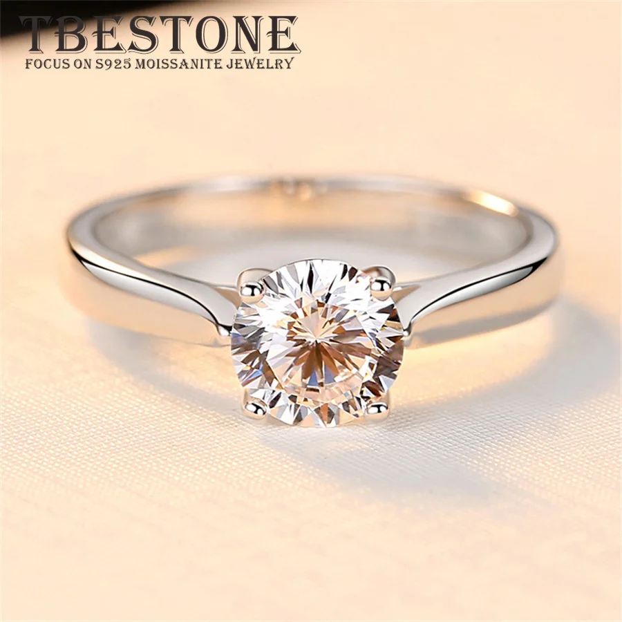 

Tbestone 0.3CT 0.5CT 1CT 2CT Moissanite Ring For Women 18K Gold Plated 925 Sterling Silver Eternity Band Wedding Fine Jewelry