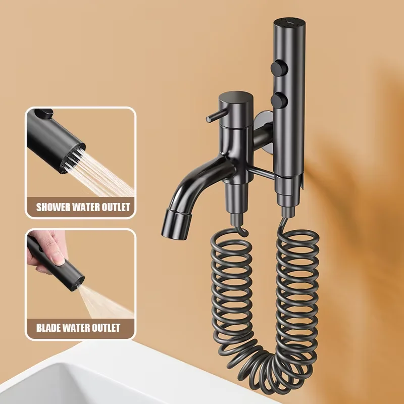 Flushing Spray Gun Balcony Mop Pool Wall Mounted Faucet with Toilet  Bathroom Laundry Pool Extended one in and two out Tap