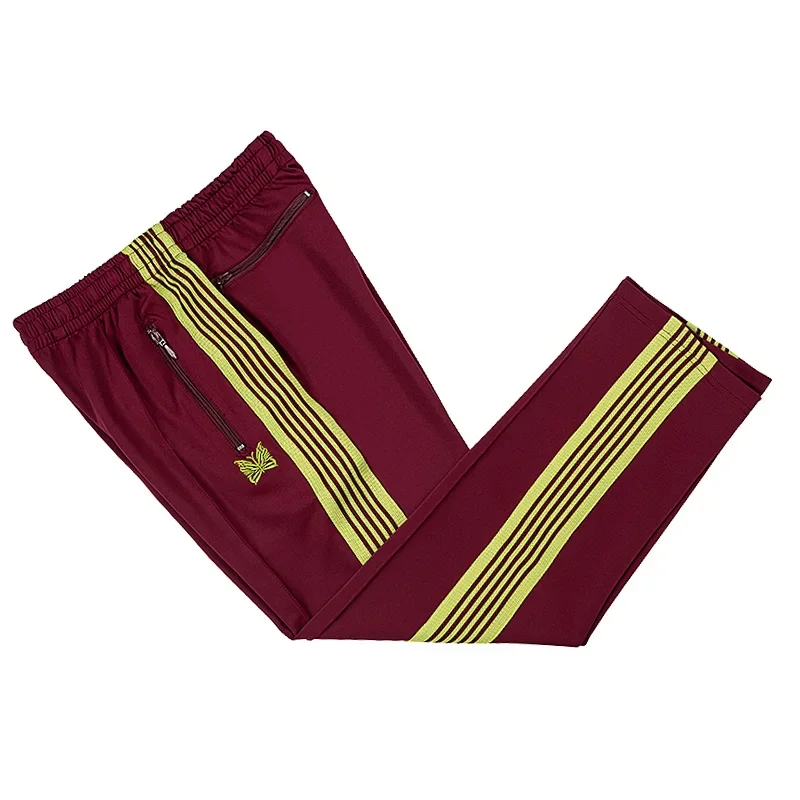 

Claret Side Edge Stripe Weaving Casual Pants Men Woman Lovers Chaopai Pattern Embroidery Loose Drawstring Trousers