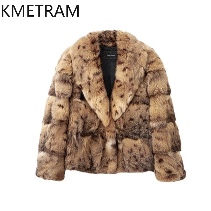 KMETRAM 100% Natural Fox Fur Coat Woman Vintage Leopard Printed Real Fur Jacket Winter Coats Women Clothing 2025 шуба женская