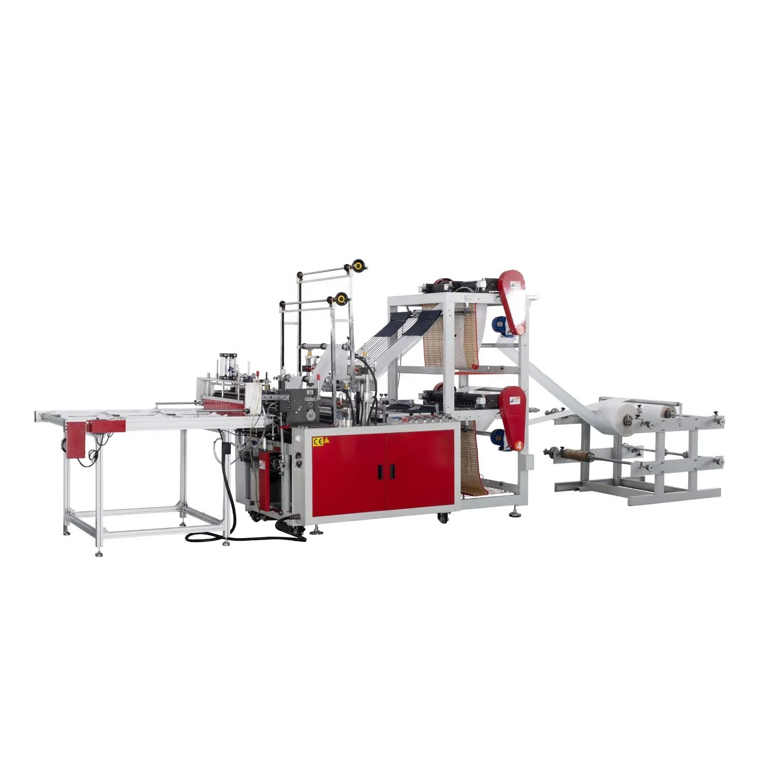 HDPE Bag Sealing Machine with Taiwan Quality plastic bags double layer 4 lines heat sealing cold cutting bag making machine