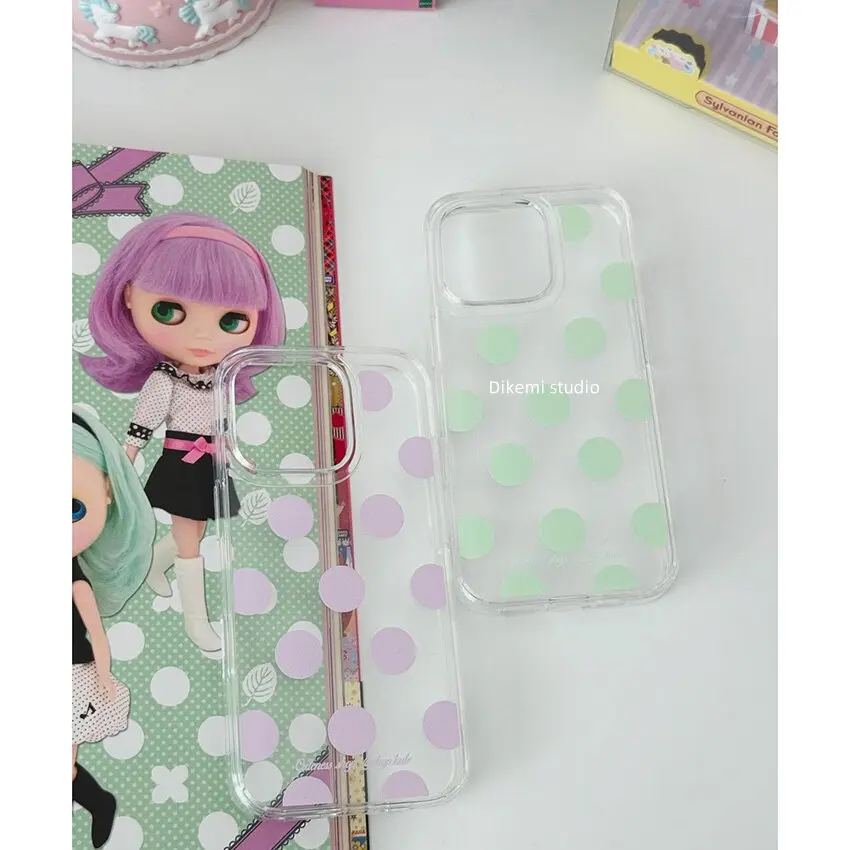 Funda Transparente con Diseño de Puntos Coreanos para iPhone 17AIR 17 16 15 14 13 12 11 Pro Max 7 8 Plus Mini X XXR XS MAX Y2K