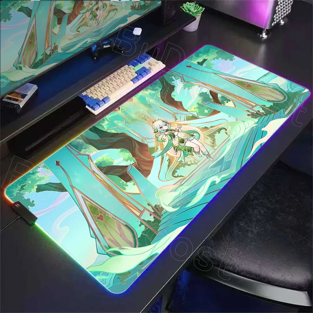 

Large Genshin Impact Nahida Mouse Pad PC Computer HD Printing Desk Mat Game RGB XXL Locking Edge Luminescence Mousepad 900x400mm