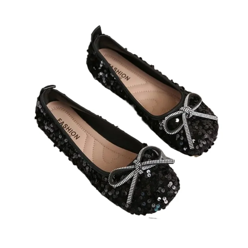 

2026 Women Bling Flats Shoes Casual Walking Shoes Spring New Round Toe Bowtie Female Fashion Brand Dress Zapatillas Mujer
