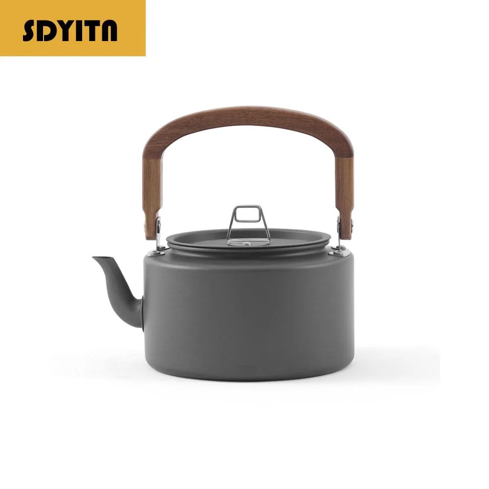 

Походный чайник из алюминиевого сплава 1.2 л с ручкой из массива дерева, портативный кофейник для кемпинга и барбекю, котелок для горной походной кухни