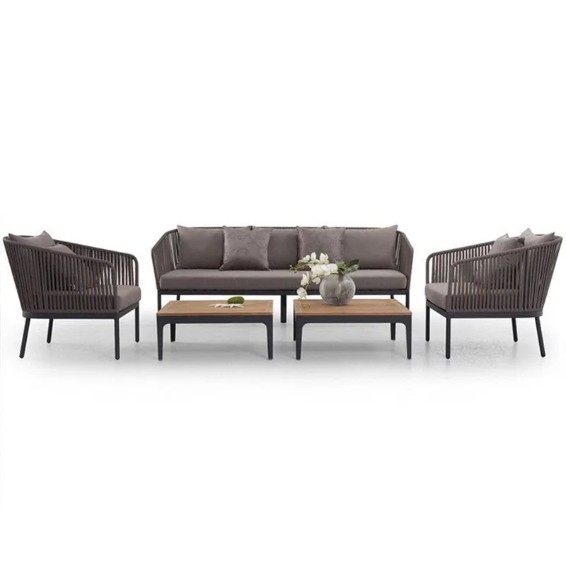 Outdoor teak solid wood sofa, terrace waterproof corner villa courtyard rattan chair coffee table