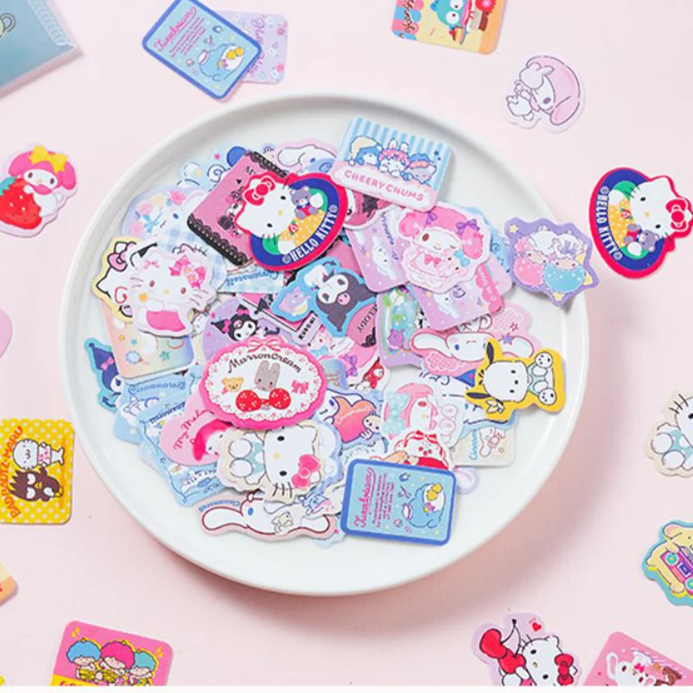 40Pcs/bag Sanrio Stickers Hello Kitty Kuromi Cinnamoroll Hand Account Cartoon Decal Decorative Waterproof Sticker Kids Toys