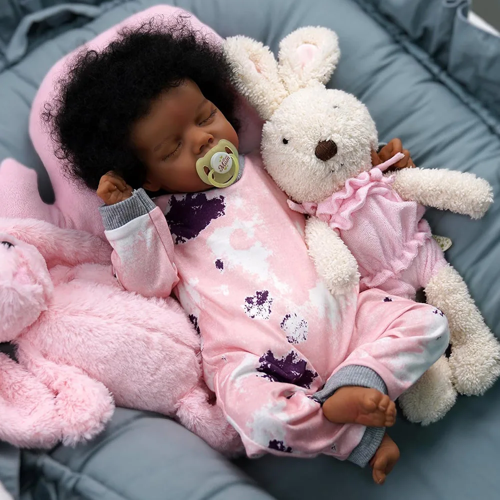Lifelike Baby Doll Reborn Finished Silicone Full Body Darkskin Babies Girl Alive Rooted Hair Like Real Sleeping African American