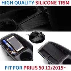 Car Interior Accessories Silicone Console Tray Storage for Toyota Prius XW50 Carbon Fiber Style Center Armrest Box Storage 1PCS