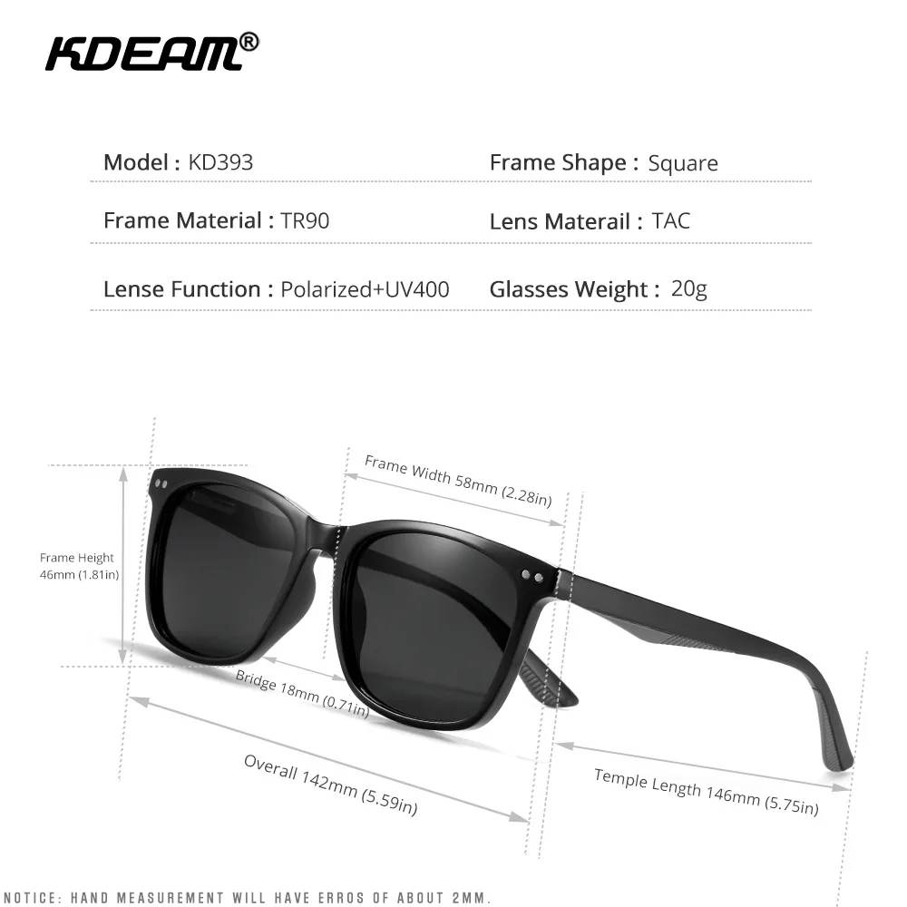 KDEAM 2024 New Square Men\'s Polarized Sunglasses Outdoors TR90 Material Frame Fishing Sun Glasses New Matching Colors With Box