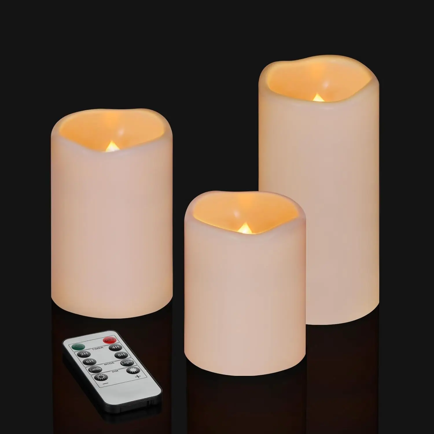 Flameless Candles 4" 5" 6" Outdoor Indoor Battery Operated Flickering LED Pillars with Remote Timer 400+ Hours by 2 AA (Ivory, 3-Pack)