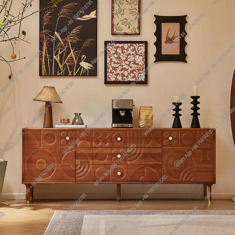 

Medieval style sideboard, solid wood, Nordic simple entryway, living room partition, high sideboard, storage storage