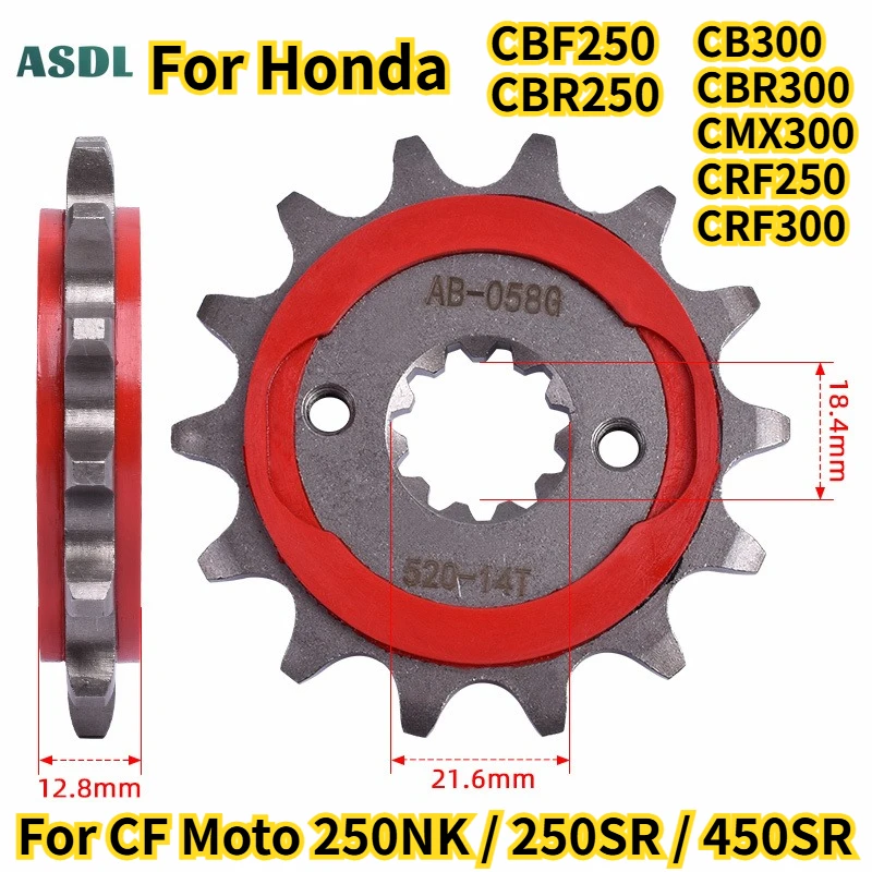 Piñón Delantero de Moto 520 14T para CF Moto 250NK 250 450SR, para Honda CBF250 CBR250 CB300 CBR300 CMX300 CRF250 CRF300