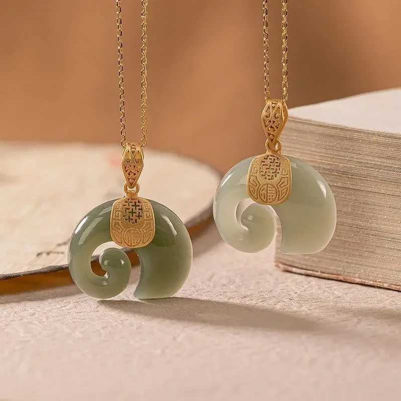 

Китайский классический стиль привлекает богатство и удачу, женское ожерелье из нефрита со слоном, универсальный аксессуар в стиле ретро