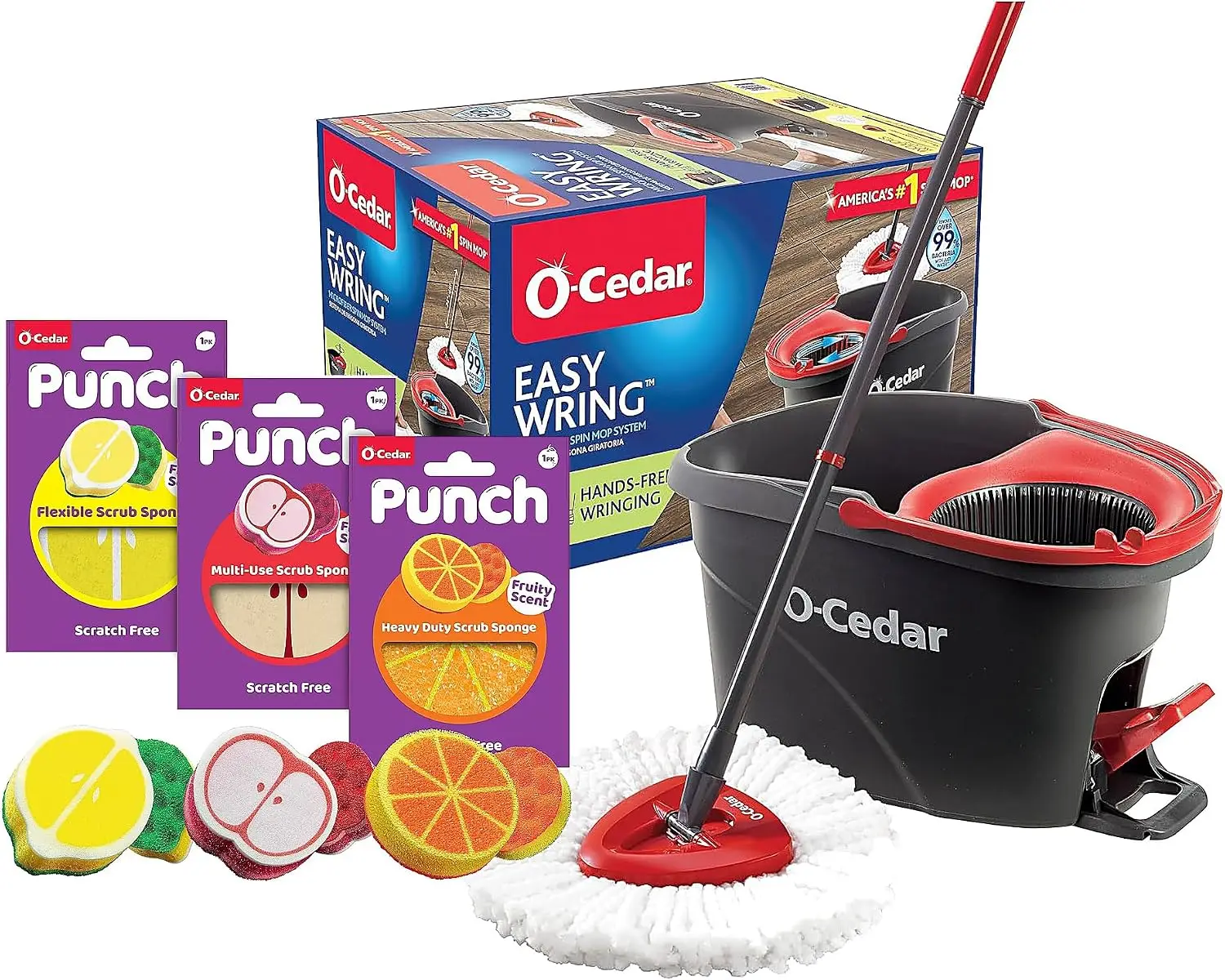 O-Cedar EasyWring Variation (Modern, Easy Wring Spin Mop & Bucket + Punch Variety Pack)