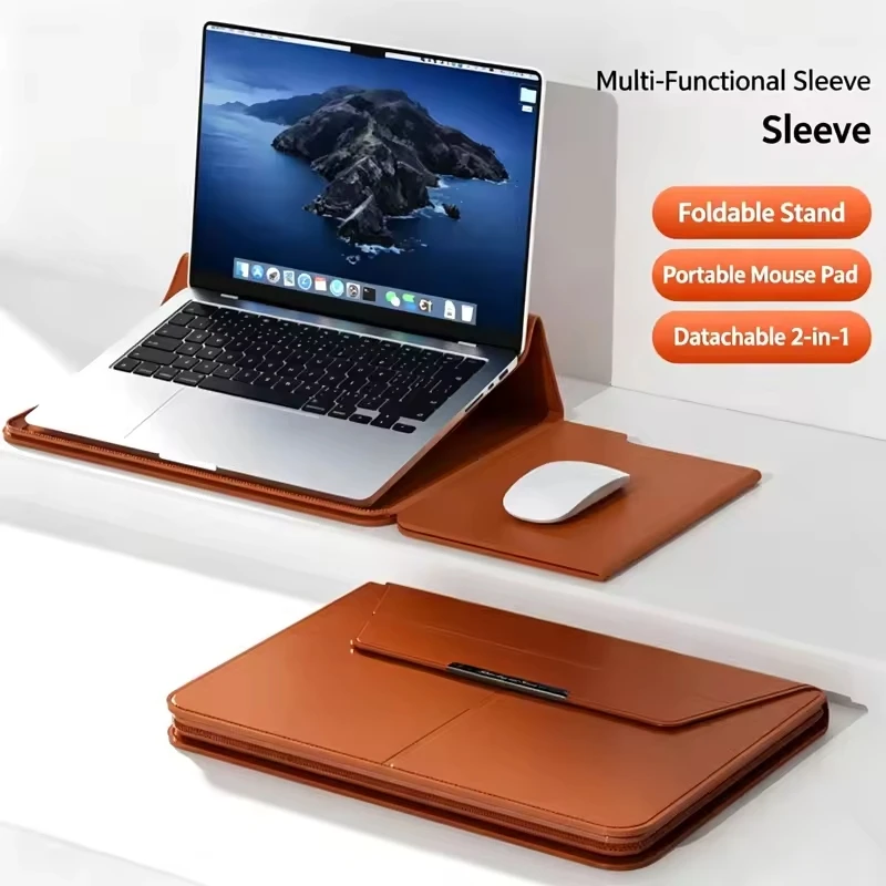 13-14/15-16 Inch Laptop Sleeve Holder Automatic Closing Multifunction Carrying Pouch with Stand Leather for Macbook Air 1PCS