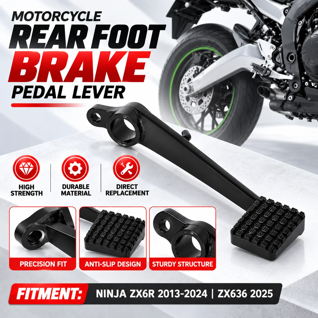CNC-Hinterradbremshebel, Motorradzubehör für Kawasaki NINJA ZX6R 2013-2024, ZX636 2025, Moto Street Bike, Aluminium