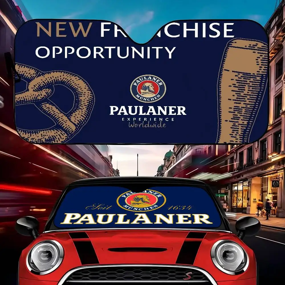 

German Beer Paulaners Retro Car Windshield Funny Sun Shade Foldable UV Ray Sun Visor Protector Sunshade for Front Window