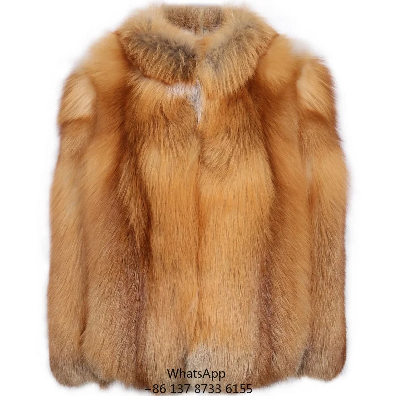 Winter Warm Full Pelt Natural Fox Fur Jacket Women Stand Collar Long Sleeve Real Fox Fur Coat For Ladies