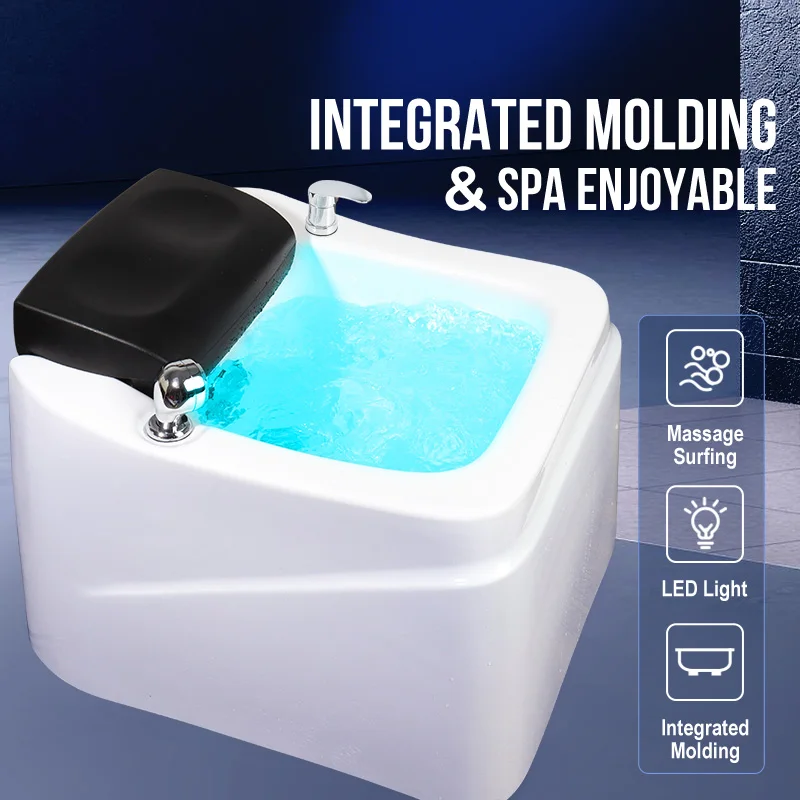 Pedicure Chair Basin Spa Salon with Massage Bubble for Foot Spa Tub With Big Footrest for Resin Acrylic 7 Colors Lighting