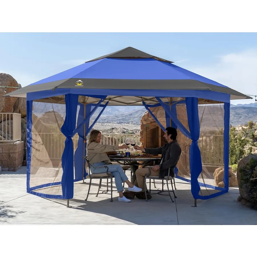 

Выдвижная беседка 12x12 с москитной сеткой и запатентованным механизмом центрального замка, 6-сторонняя портативная палатка с навесом и 300D серебром