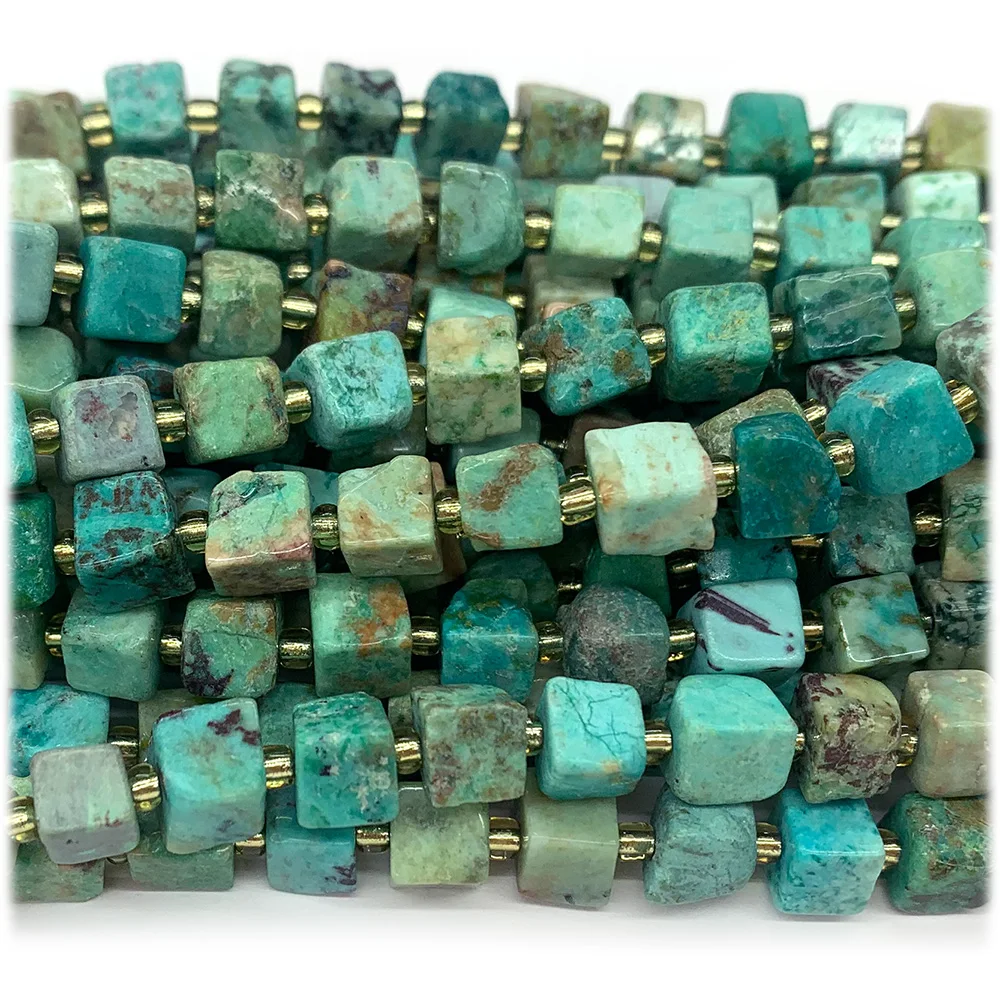 Veemake Natural Blue Turquoise Free Form Cube Loose Beads For Jewelry Making 08283