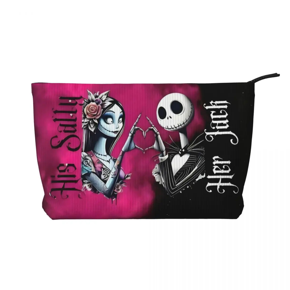 Neceser de pesadilla antes de Navidad para mujer, estuche de maquillaje Jack y Sally de gran capacidad, almacenamiento de belleza, bolsas de aseo