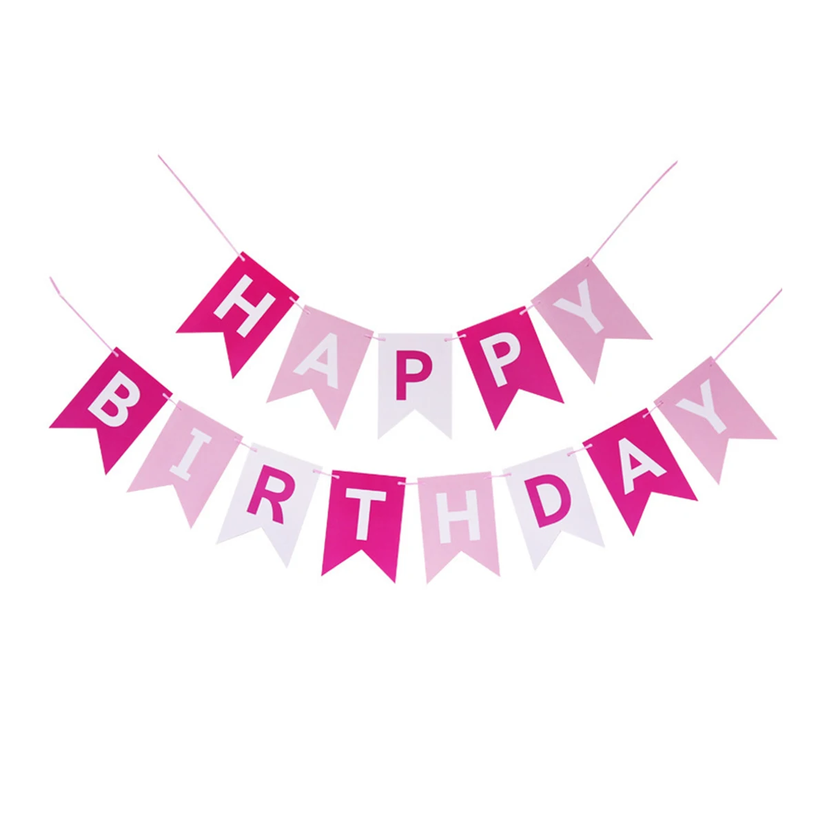 Pink Ombre Happy Birthday Banner, 13 Piece Swallowtail Paper Bunting, White Letters, Girls Princess Theme Party Decoration