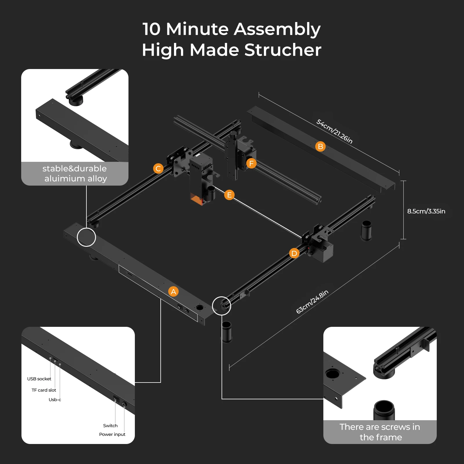 AENBUSLM 10W 80W Laser Engraving Machine Cutting, With air-assisted filter, automatically suck away smoke, Stainless Steel, Acry