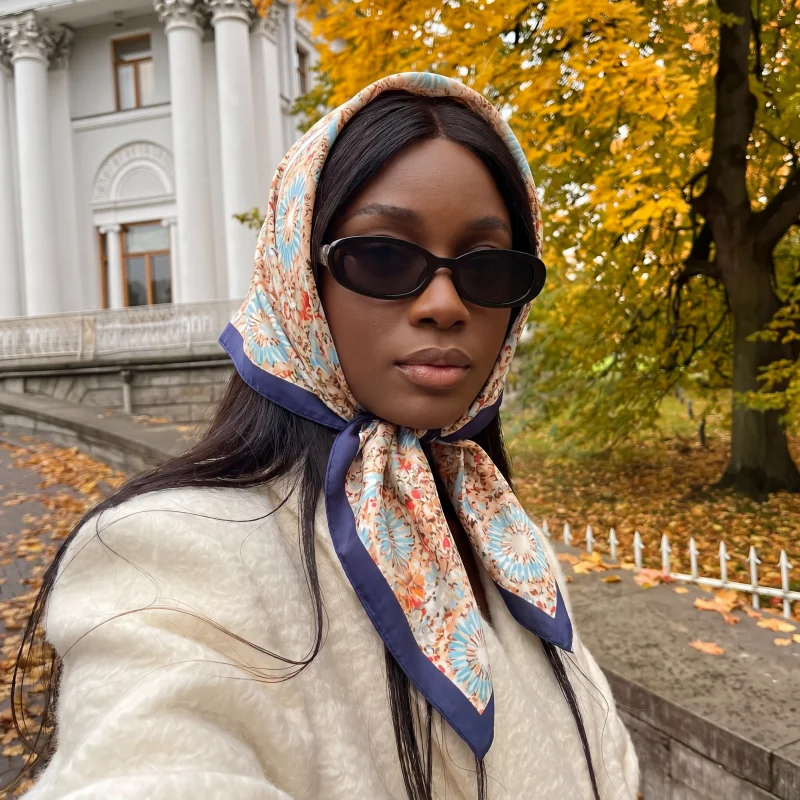 

Fashion Silk Scarf Women's Turban Print Hijab Headband Headscarf Neckerchief Bandana Handkerchief Shawl Luxury Square Wraps