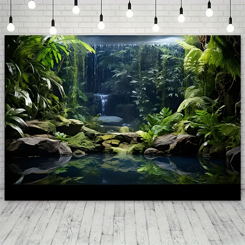 Tropical Rainforest Waterfall Scene With Lush Green Plants And Pond Wall Mural For Home Decor Nature Theme
